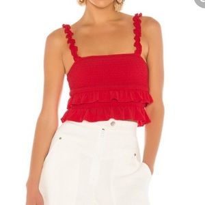 LOVERS+FRIENDS Red Crop Top with Ruffle Detail